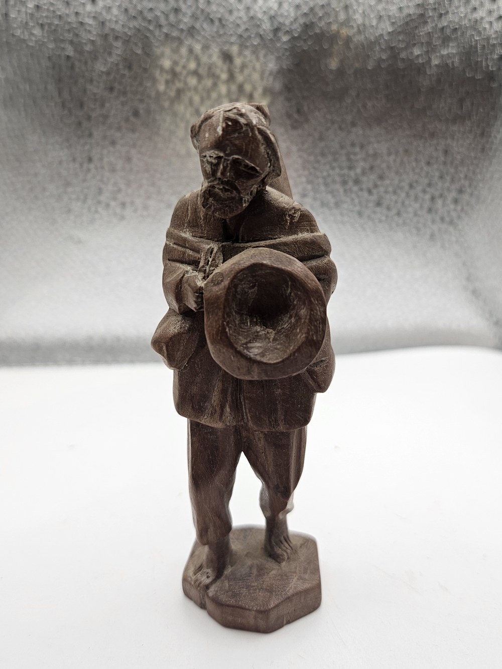 Hand-Carved Brown Wooden Figurine - Rustic Home Art Statue